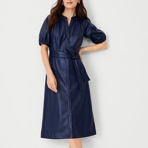 New Ann Taylor Faux Leather Belted Dress - Grey